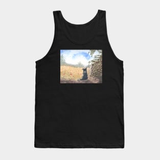 A Border collie dog meditates on a summer meadow Tank Top